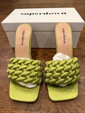 superdown Braided Slide Heels in Lime